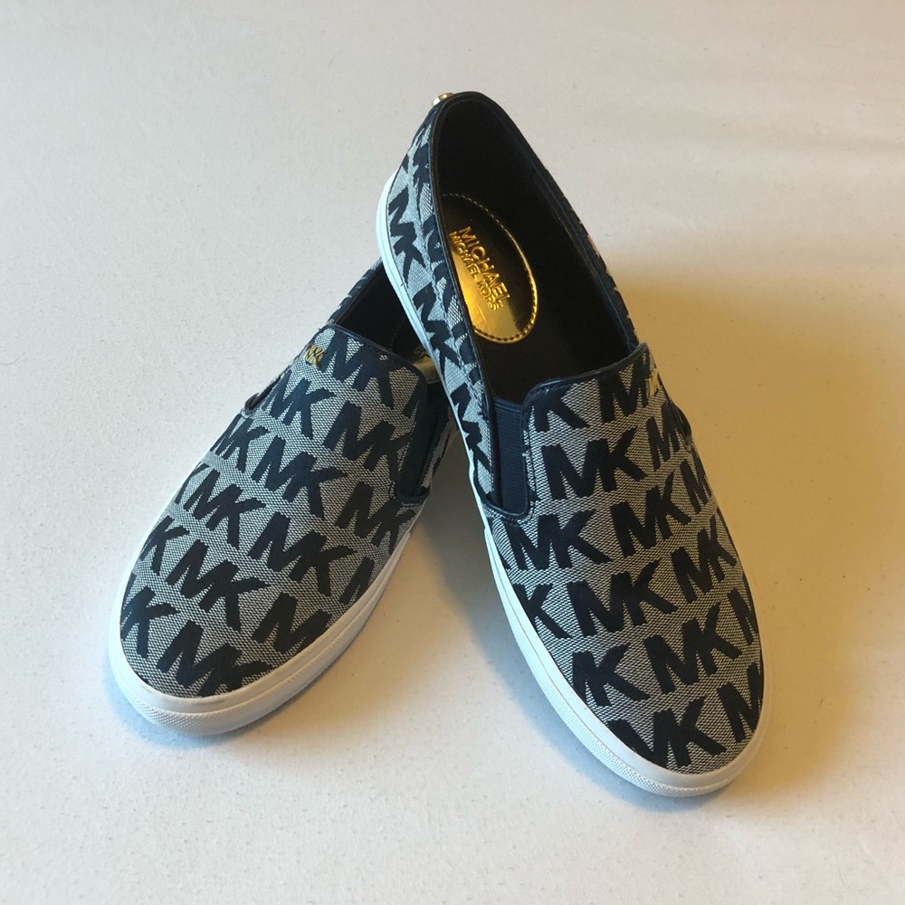 Michael Kors Navy Blue Monogram Slip-On Shoes